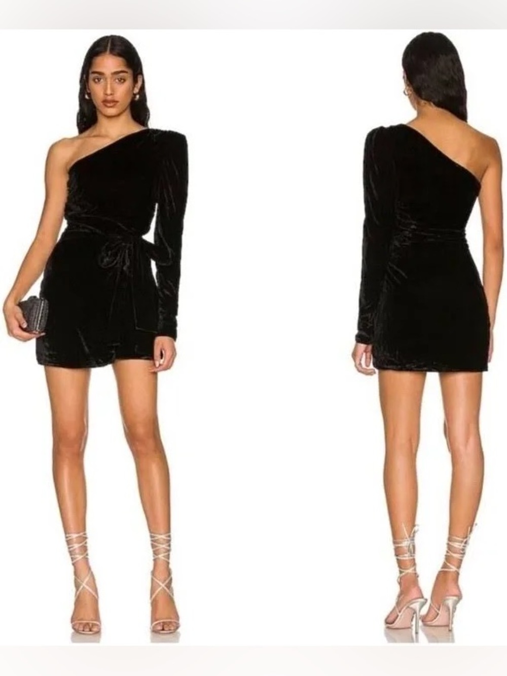 Revolve Lovers & Friends Rivoli Black Velvet One Sleeve Mini Dress Size Medium